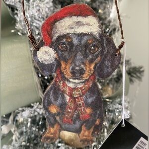 NWT DACHSHUND PUPPY WEINER DOG WOODEN ORNAMENT